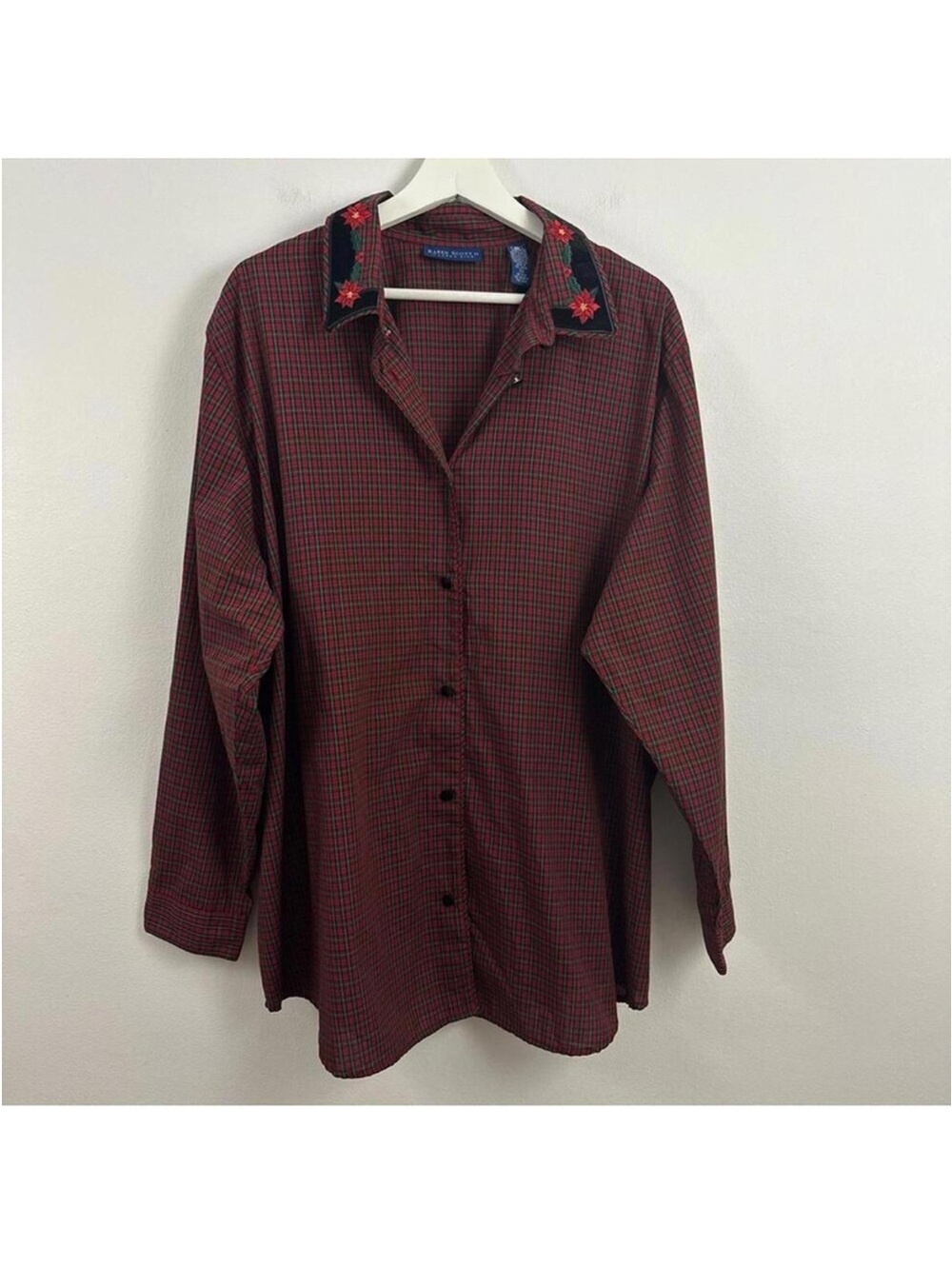 Vintage Karen Scott Women’s Christmas Poinsettia Collar Shirt Size 2X